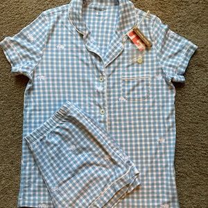 NEW Roller Rabbit Pajama Set Blue Hathi Gingham Size Small